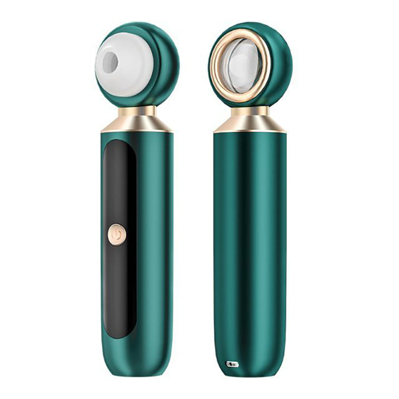 Limpiador de poros Porosfree en verde esmeralda: vista frontal con la pantalla y vista de la lente de aumento